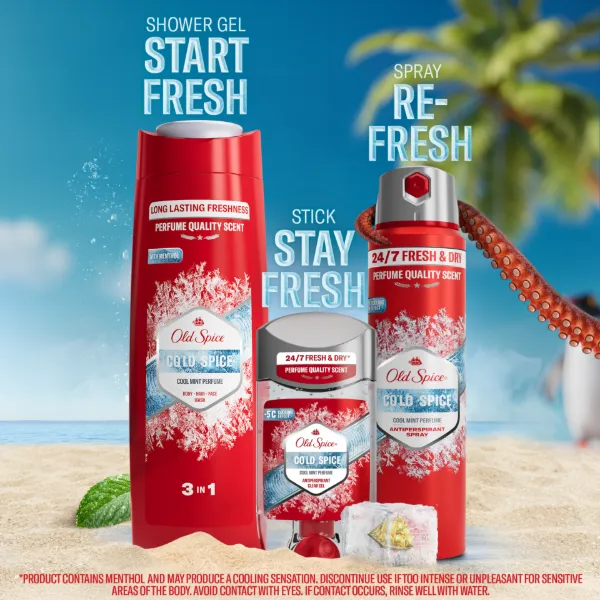 Old Spice Cold Spice Férfi 3 az 1-ben Arcmosó, Tusfürdő és Sampon, 400 ml termékhez kapcsolódó kép