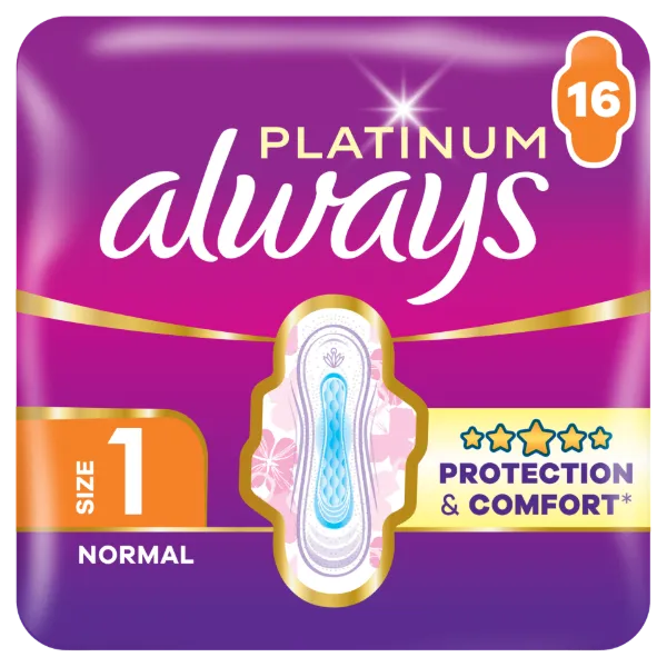 Always Platinum Normal (1-es méret) Szárnyas Egészségügyi Betét, 16 db termékhez kapcsolódó kép