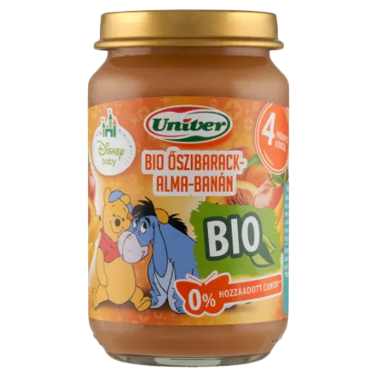 Univer bio őszibarack-alma-banán bébidesszert 4 hónapos kortól 163 g termékhez kapcsolódó kép