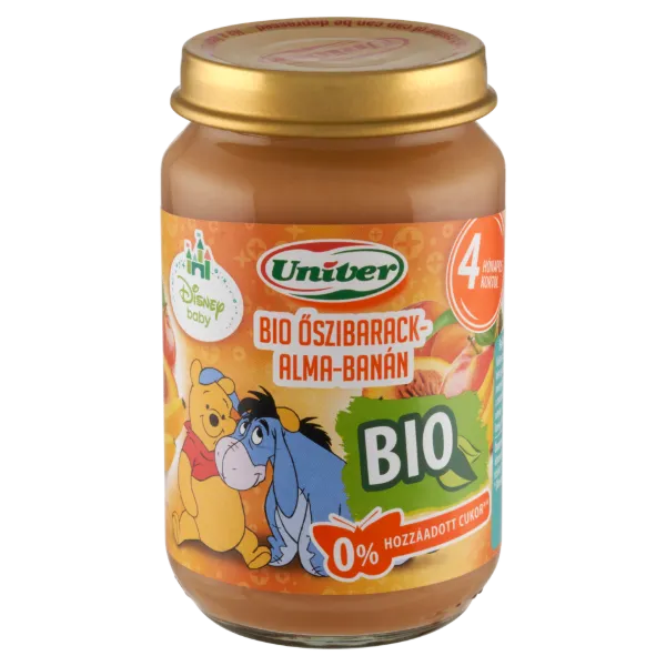 Univer bio őszibarack-alma-banán bébidesszert 4 hónapos kortól 163 g termékhez kapcsolódó kép