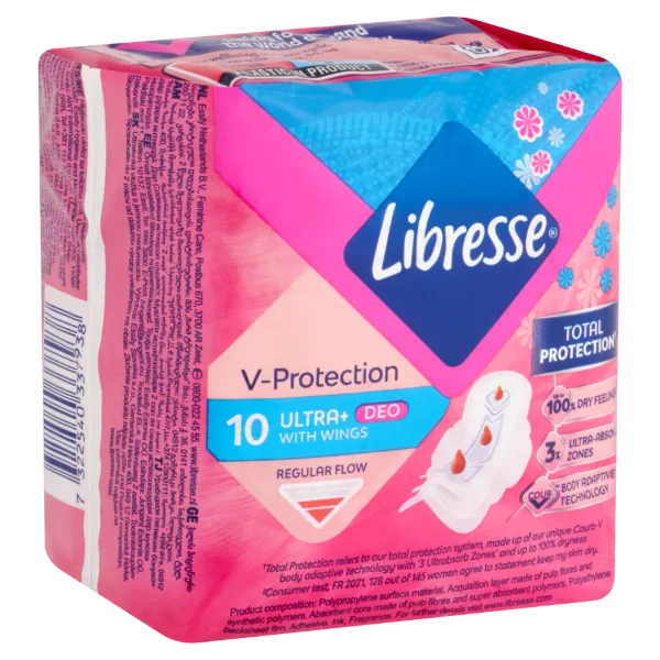 Libresse V-Protection Ultra+ Deo enyhén illatosított egészségügyi betét 10 db termékhez kapcsolódó kép