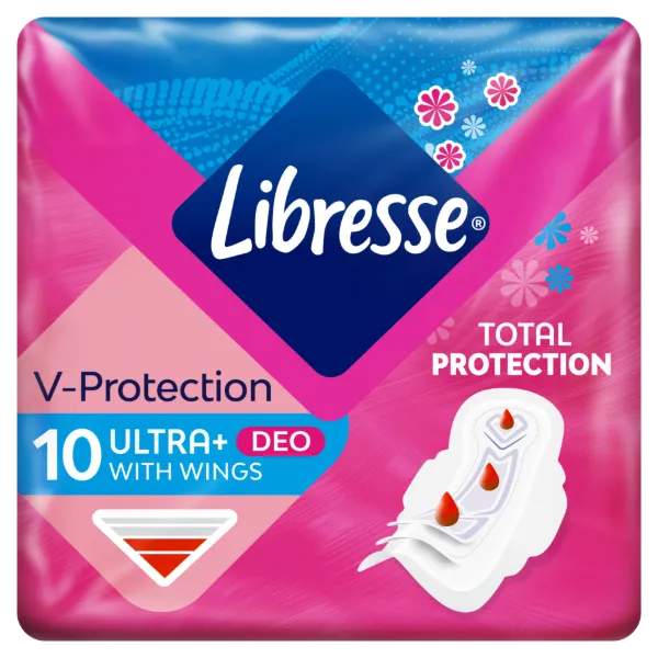 Libresse V-Protection Ultra+ Deo enyhén illatosított egészségügyi betét 10 db termékhez kapcsolódó kép