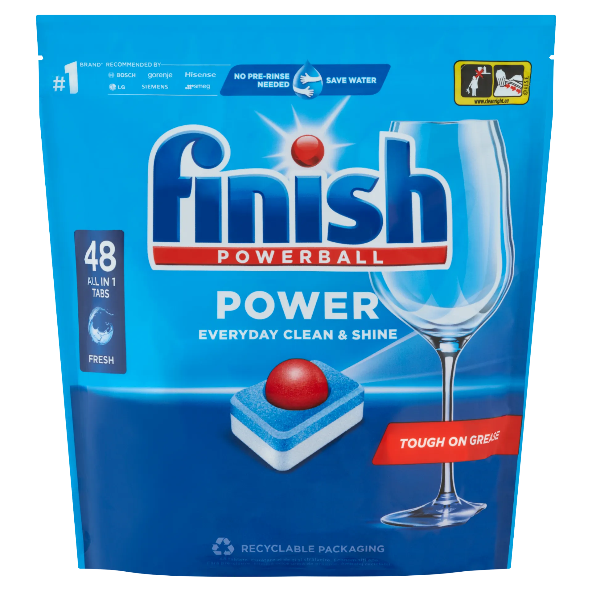 Finish Powerball Power All in 1 Regular mosogatógép tabletta 48 db 768 g