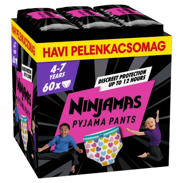 Ninjamas Pyjama Pants Szívecskés, 60 db Pyjama Bugyipelenka, 7 Éves Kor, 17kg-30kg termékhez kapcsolódó kép