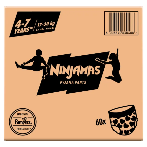 Ninjamas Pyjama Pants Szívecskés, 60 db Pyjama Bugyipelenka, 7 Éves Kor, 17kg-30kg termékhez kapcsolódó kép
