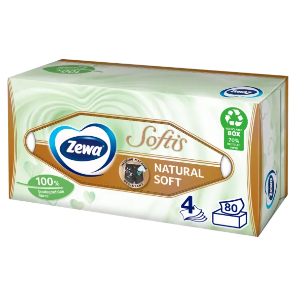 Zewa Softis Natural Soft dobozos papír zsebkendő 4 rétegű 80 db termékhez kapcsolódó kép