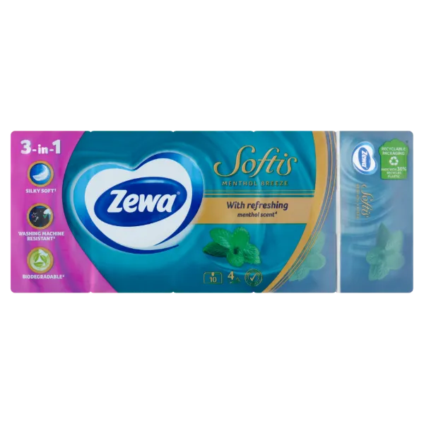 Zewa Softis Menthol Breeze illatosított papír zsebkendő 4 rétegű 10 x 9 db termékhez kapcsolódó kép
