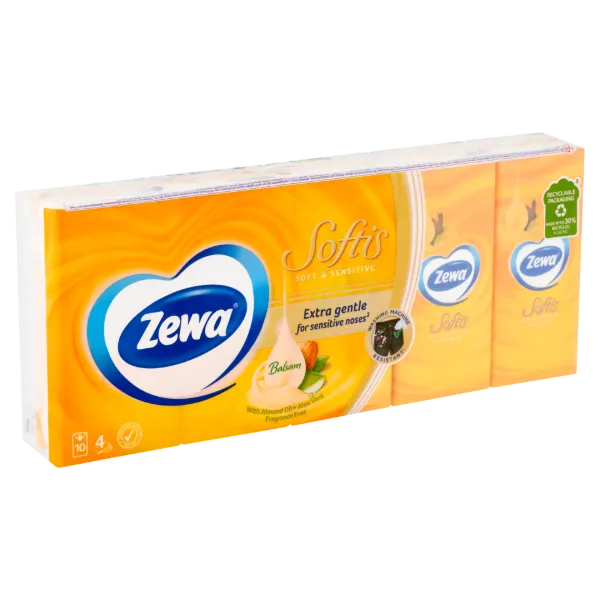 Zewa Softis Soft & Sensitive illatmentes papír zsebkendő 4 rétegű 10 x 9 db termékhez kapcsolódó kép