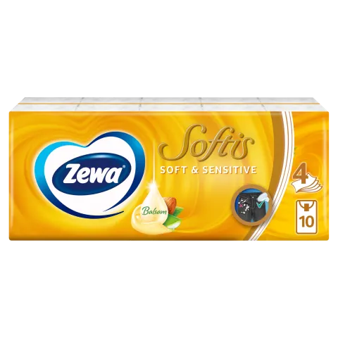 Zewa Softis Soft & Sensitive illatmentes papír zsebkendő 4 rétegű 10 x 9 db termékhez kapcsolódó kép
