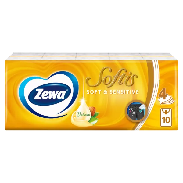 Zewa Softis Soft & Sensitive illatmentes papír zsebkendő 4 rétegű 10 x 9 db termékhez kapcsolódó kép