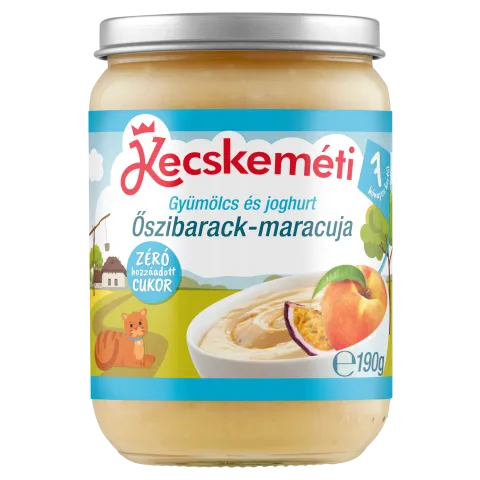 Kecskeméti bio gyümölcs és joghurt őszibarack-maracuja bébidesszert 7 hónapos kortól 190 g termékhez kapcsolódó kép