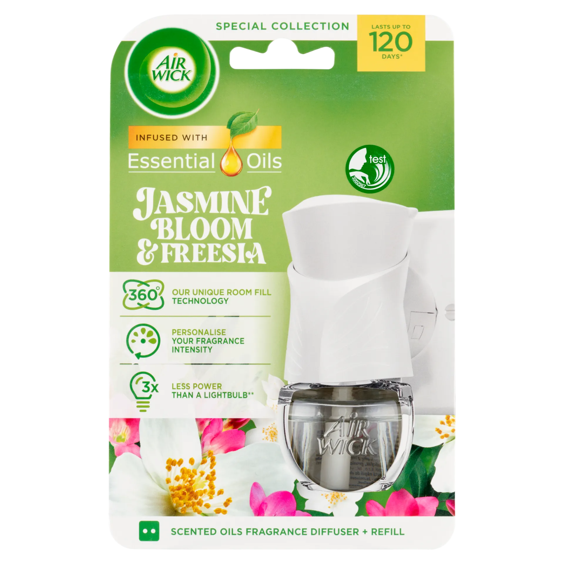 Air Wick Essential Oils Virágzó Jázmin és frézia elektromos légfrissítő készülék & utántöltő 19 ml