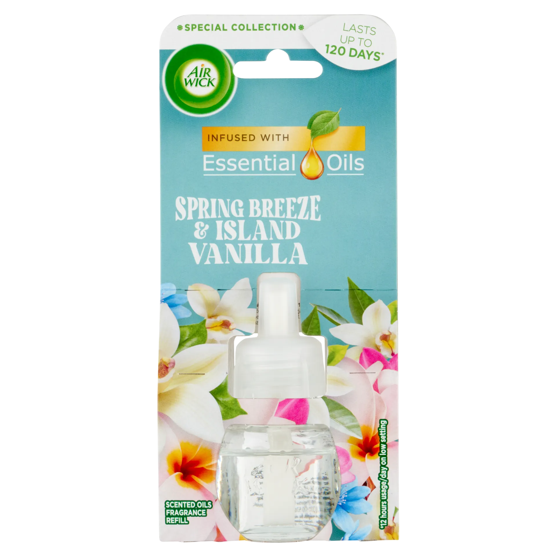 Air Wick Essential Oils Tavaszi szellő és vanília elektromos utántöltő légfrissítő készülékhez 19 ml