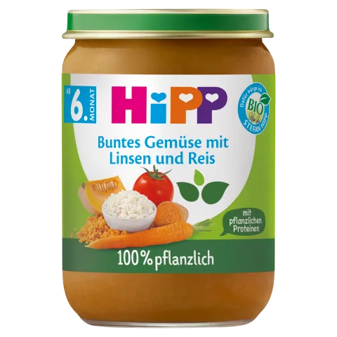 HiPP bio zöldségek lencsével, zöldséggel és rizzsel bébiétel 6 hónapos kortól 190 g  termékhez kapcsolódó kép