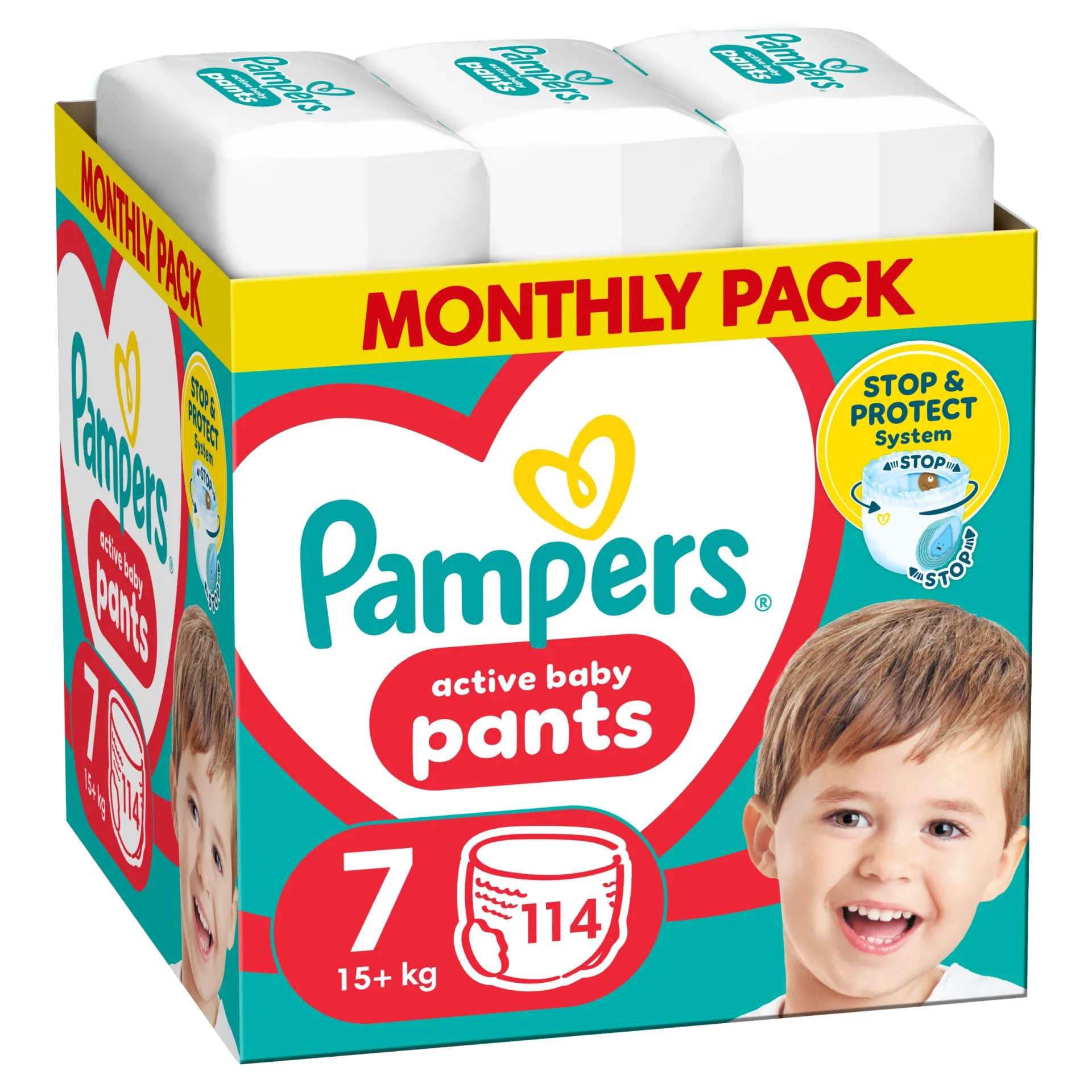 Pampers Active Baby Bugyipelenka - havi pelenkacsomag, Méret 7, 114 Bugyipelenka, 15kg+