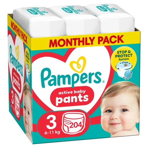 Pampers Active Baby Bugyipelenka - havi pelenkacsomag, Méret 3, 204 Bugyipelenka, 6kg-11kg termékhez kapcsolódó kép