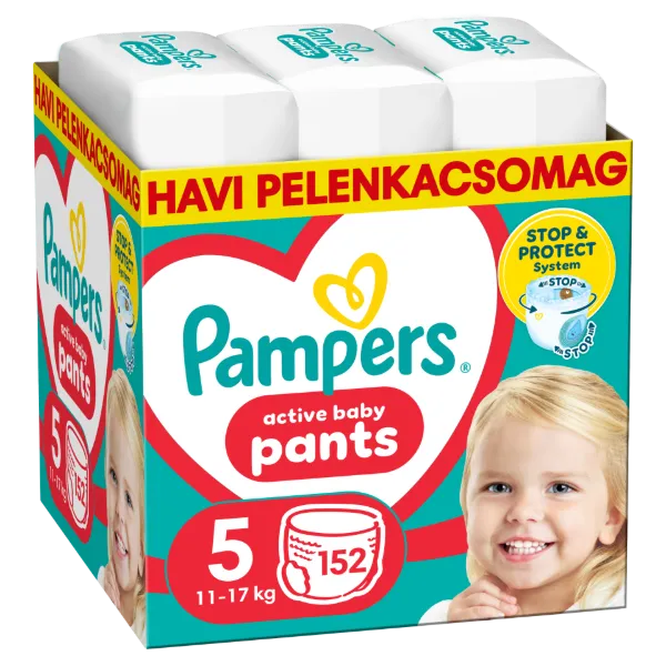 Pampers Active Baby Bugyipelenka - havi pelenkacsomag, Méret 5, 152 Bugyipelenka, 11kg-17kg termékhez kapcsolódó kép