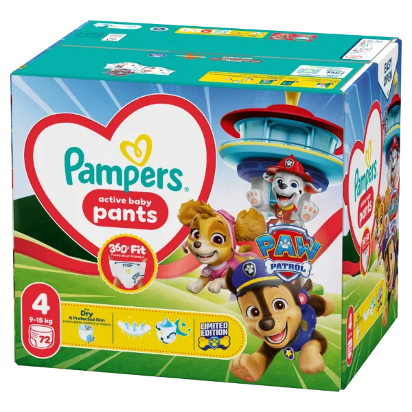 Pampers Active Baby Bugyipelenka Mancs Őrjárat Kiadás, Méret: 4, 72 db Pelenka, 9kg-15kg termékhez kapcsolódó kép