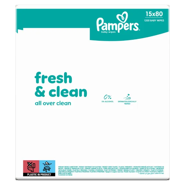 Pampers Fresh Clean Baby Nedves Törlőkendő, 15 Csomag x 80 Törlőkendő  db Baba Nedves Törlőkendő termékhez kapcsolódó kép