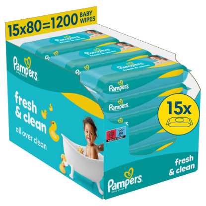 Pampers Fresh Clean Baby Nedves Törlőkendő, 15 Csomag x 80 Törlőkendő  db Baba Nedves Törlőkendő termékhez kapcsolódó kép