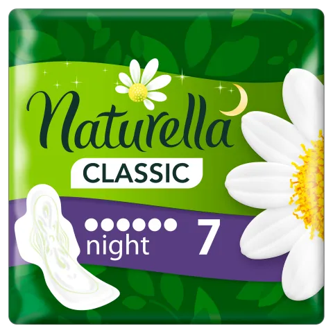Naturella Classic Night Camomile Egészségügyi Betét szárnyas betét x7 termékhez kapcsolódó kép