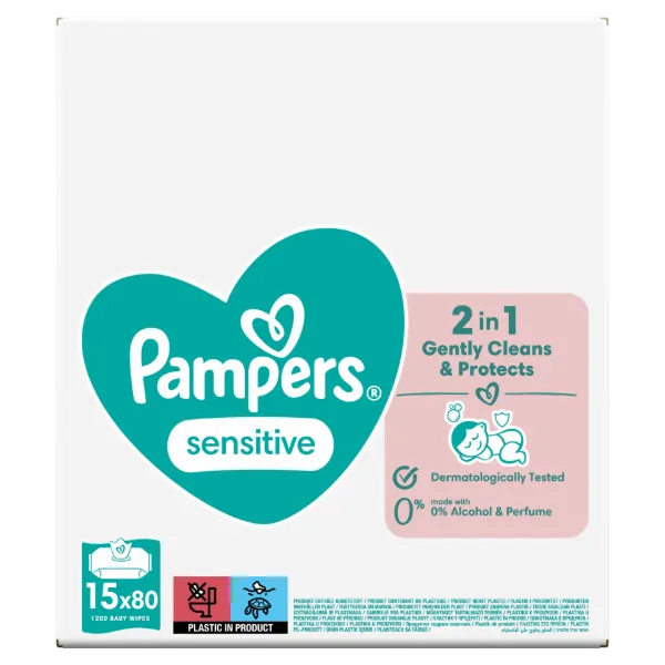 Pampers Sensitive Nedves Törlőkendő, 15 csomag = 1200 db Törlőkendő termékhez kapcsolódó kép
