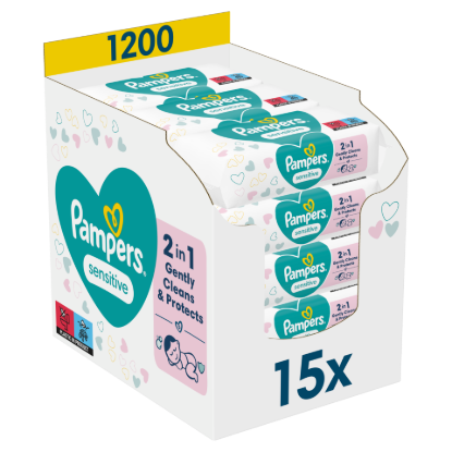 Pampers Sensitive Nedves Törlőkendő, 15 csomag = 1200 db Törlőkendő termékhez kapcsolódó kép