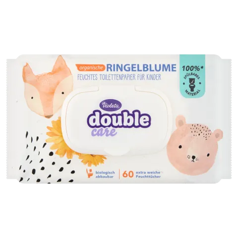 Violeta Double Care nedves WC-papír gyerekeknek körömvirág kivonattal és zöld teával 60 db termékhez kapcsolódó kép