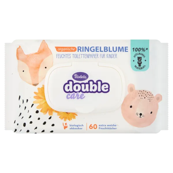Violeta Double Care nedves WC-papír gyerekeknek körömvirág kivonattal és zöld teával 60 db termékhez kapcsolódó kép