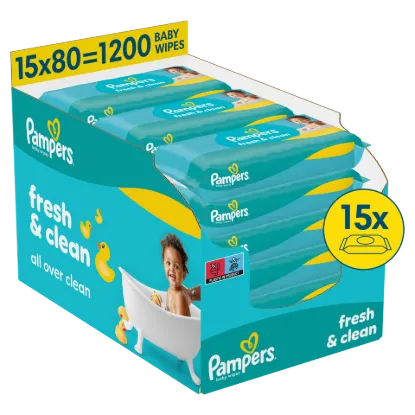 Pampers Fresh Clean Baby Nedves Törlőkendő, 15 Csomag x 80 Törlőkendő  db Baba Nedves Törlőkendő termékhez kapcsolódó kép