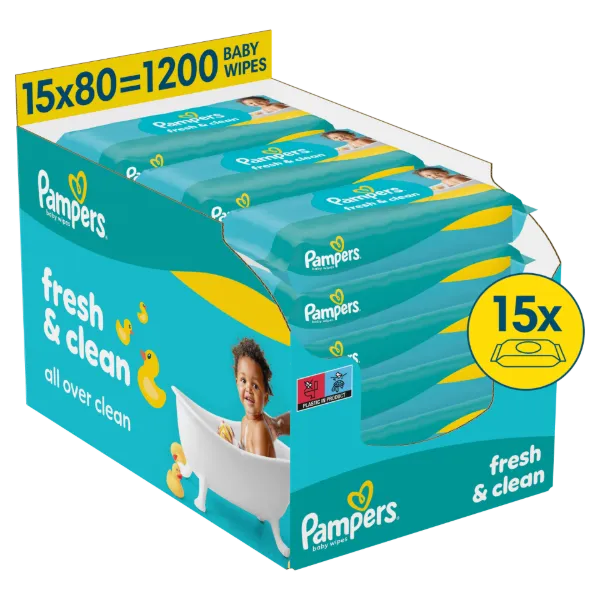 Pampers Fresh Clean Baby Nedves Törlőkendő, 15 Csomag x 80 Törlőkendő  db Baba Nedves Törlőkendő termékhez kapcsolódó kép