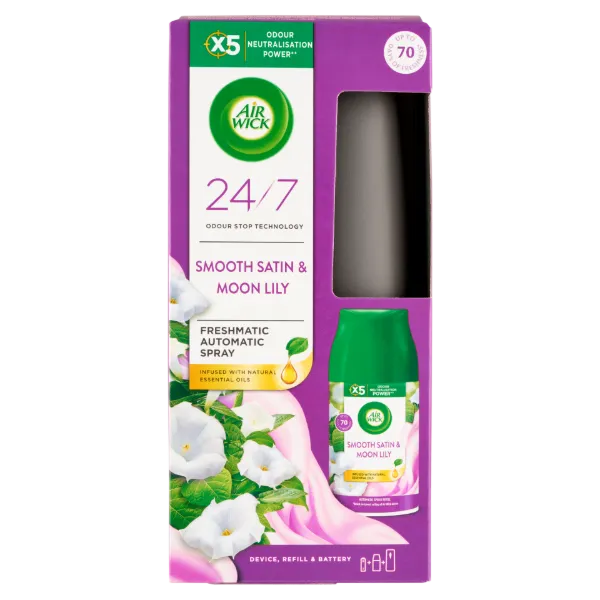 Air Wick Freshmatic Bársonyos Szatén és Éji Liliom automata légfrissítő készülék és utántöltő 250 ml termékhez kapcsolódó kép