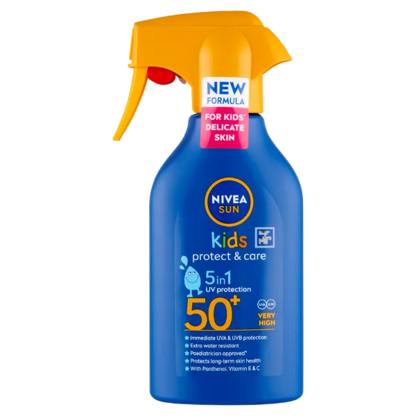 NIVEA SUN Kids Protect & Care hidratáló szórófejes gyermek naptej FF50+ 270 ml  termékhez kapcsolódó kép