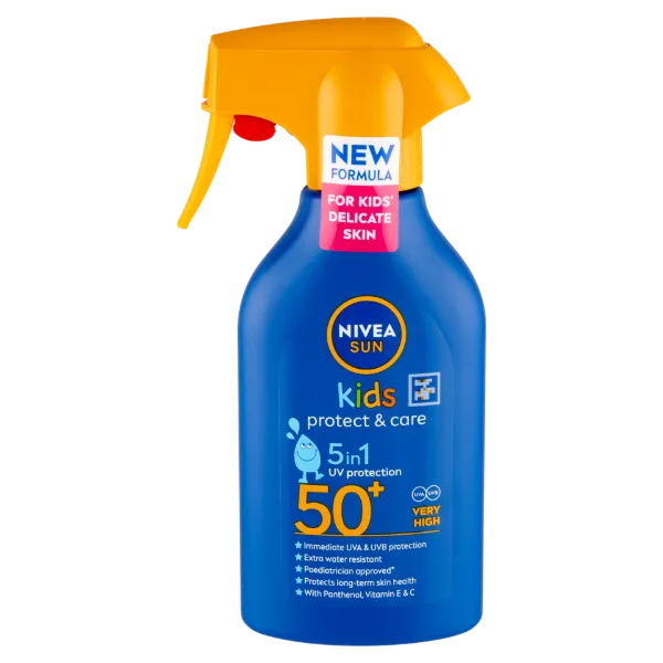 NIVEA SUN Kids Protect & Care hidratáló szórófejes gyermek naptej FF50+ 270 ml  termékhez kapcsolódó kép