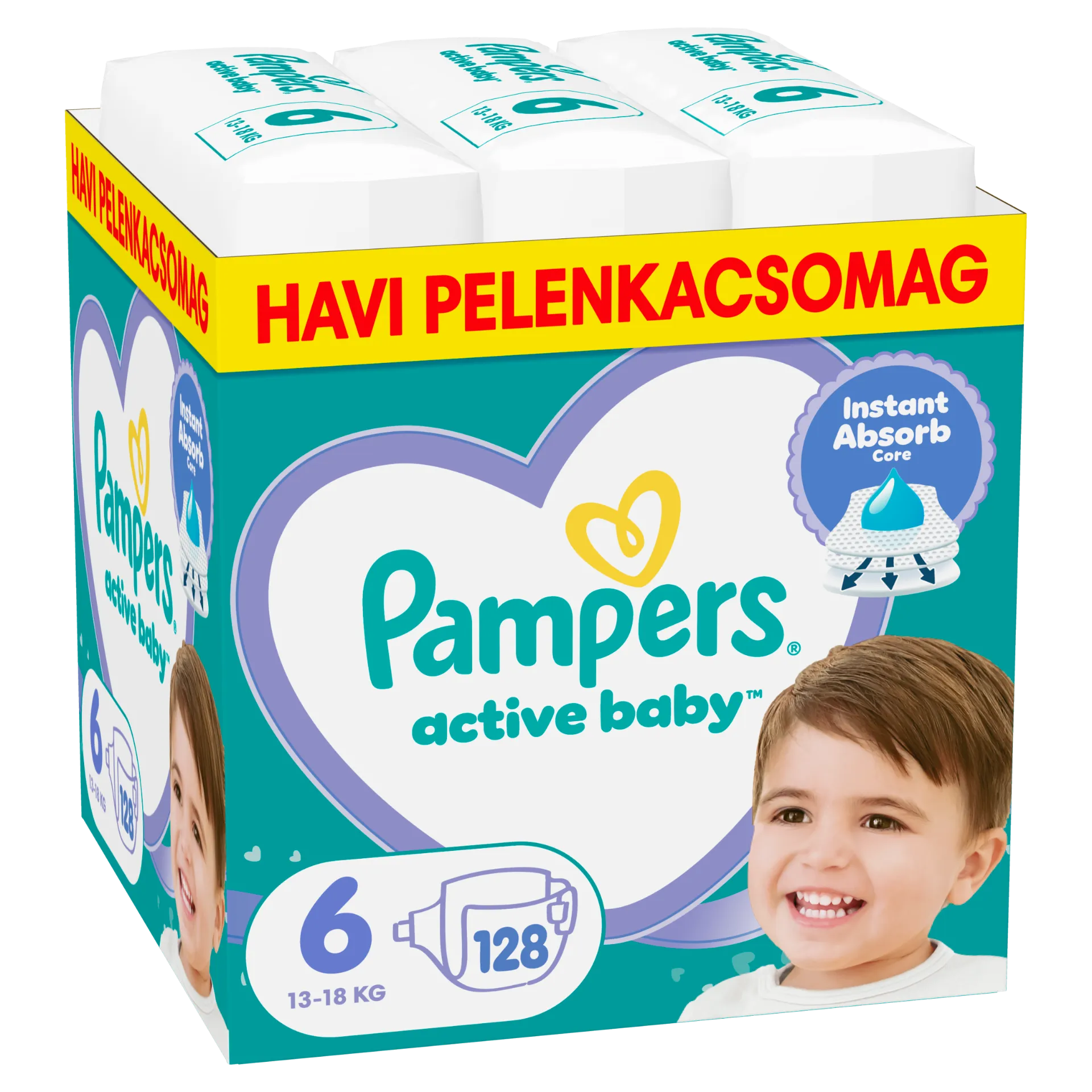 Pampers Active Baby pelenka - havi pelenkacsomag, Méret: 6, 128 db Pelenka, 13kg - 18kg