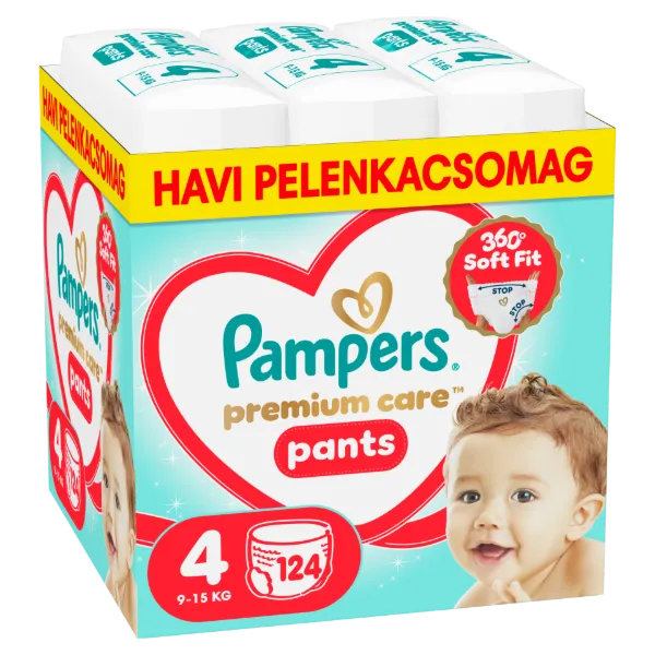 Pampers Premium Care Bugyipelenka, Méret: 4, 124 db Pelenka, 9kg-15kg termékhez kapcsolódó kép