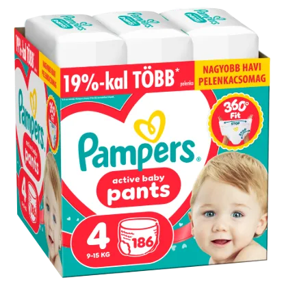 Pampers Active Baby Bugyipelenka, Méret: 4, 186 db Pelenka, 9kg-15kg termékhez kapcsolódó kép