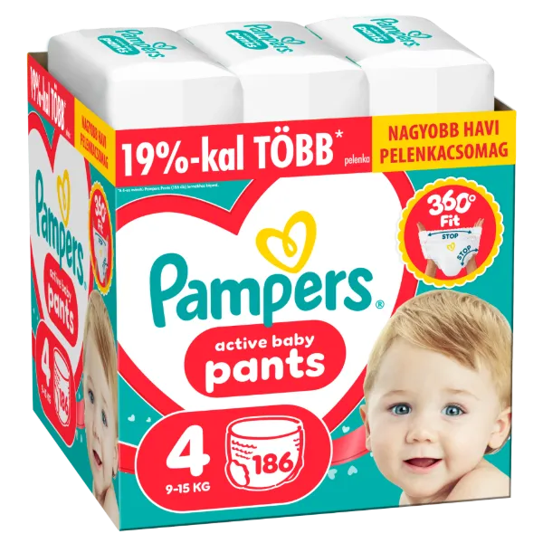 Pampers Active Baby Bugyipelenka, Méret: 4, 186 db Pelenka, 9kg-15kg termékhez kapcsolódó kép