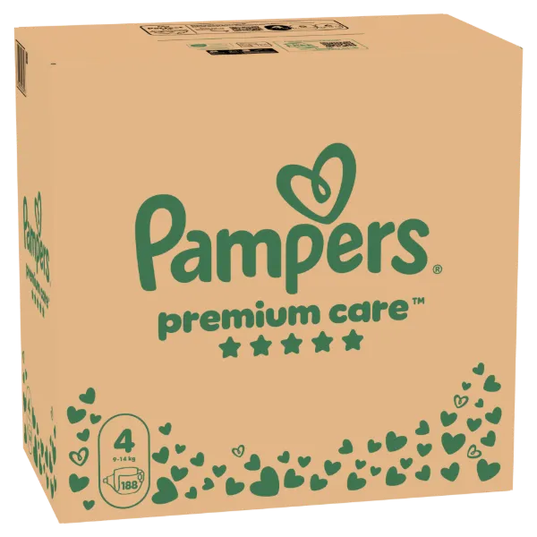 Pampers Premium Care Pelenka, Méret: 4, 188 db, 9kg-14kg termékhez kapcsolódó kép