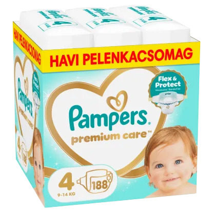 Pampers Premium Care Pelenka, Méret: 4, 188 db, 9kg-14kg termékhez kapcsolódó kép