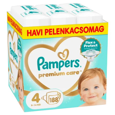Pampers Premium Care Pelenka, Méret: 4, 188 db, 9kg-14kg termékhez kapcsolódó kép