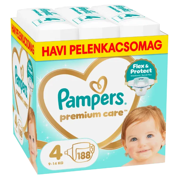 Pampers Premium Care Pelenka, Méret: 4, 188 db, 9kg-14kg termékhez kapcsolódó kép