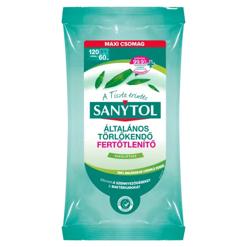 Sanytol Eukaliptusz fertőtlenítő általános törlőkendő 120 db termékhez kapcsolódó kép