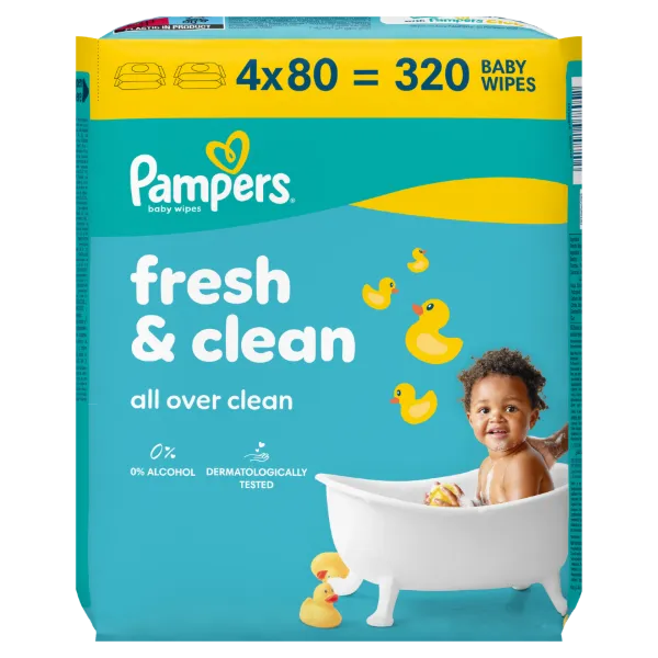 Pampers Fresh Clean Baby Nedves Törlőkendő, 4 Csomag x 80 Törlőkendő  db Baba Nedves Törlőkendő termékhez kapcsolódó kép