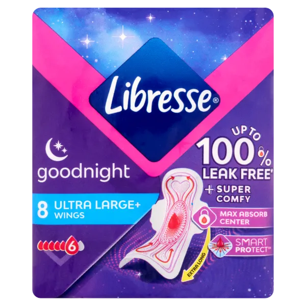 Libresse Ultra Large+ Goodnight egészségügyi betét éjszakai használatra 8 db termékhez kapcsolódó kép