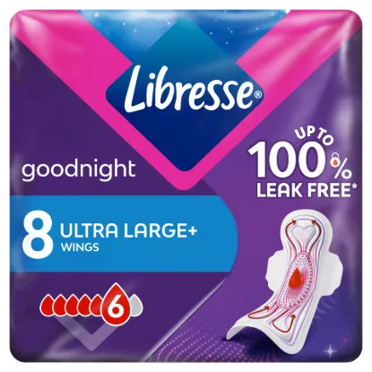 Libresse Ultra Large+ Goodnight egészségügyi betét éjszakai használatra 8 db termékhez kapcsolódó kép