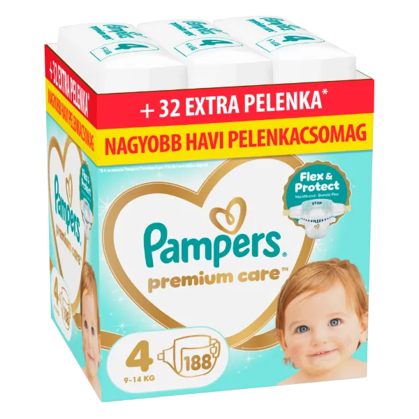 Pampers Premium Care Pelenka, Méret: 4, 188 db, 9kg-14kg termékhez kapcsolódó kép