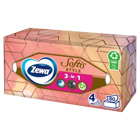 Zewa Softis Style illatmentes dobozos papír zsebkendő 4 rétegű 80 db termékhez kapcsolódó kép