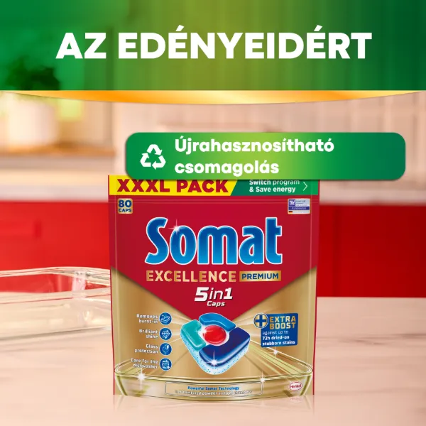 Somat Excellence Premium gépi mosogatószer kapszula 80 db 1488 g termékhez kapcsolódó kép