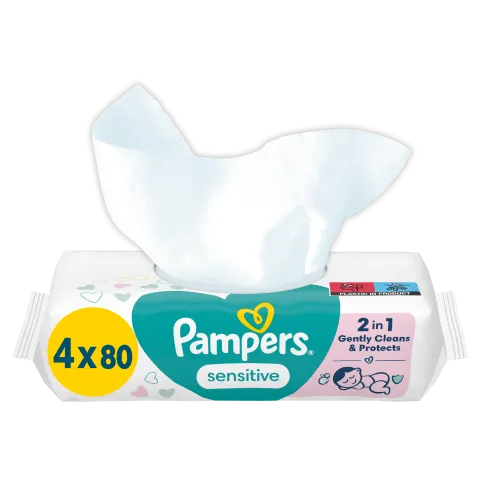 Pampers Sensitive Nedves Törlőkendő, 4 csomag = 320 db Törlőkendő termékhez kapcsolódó kép